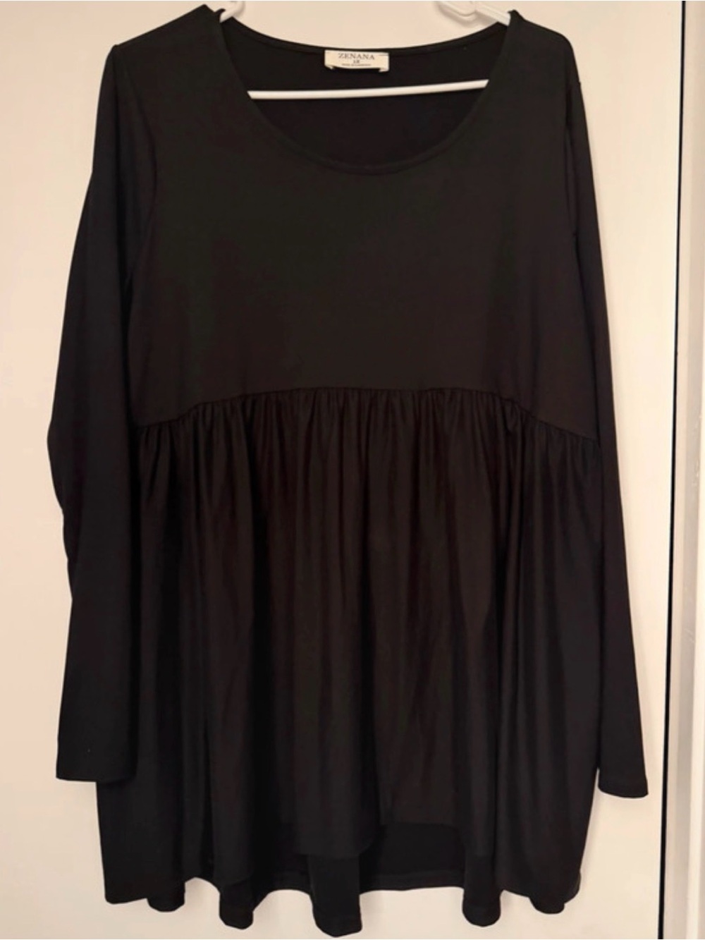 Black Long-Sleeve Peplum Tunic Top - Classic Women's Tee 1XL Boutique Zenana